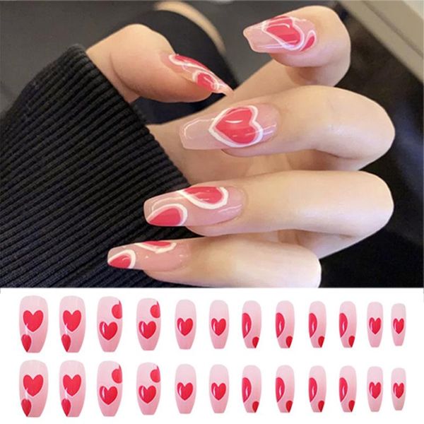pcs/set love heart print ballerina false nails full cover artificial coffin fake acrylic manicure nail art tips, Red;gold
pcs/set love heart print ballerina false nails full cover artificial coffin fake acrylic manicure nail art tips, Red;gold