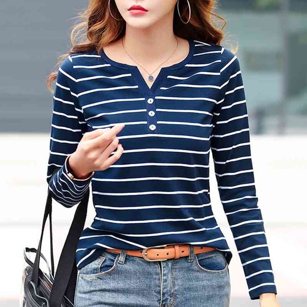 women cotton t-shirts casual v neck button short/long sleeve striped lady tees spring autumn female white fashion plus size 210526
women cotton t-shirts casual v neck button short/long sleeve striped lady tees spring autumn female white fashion plus size 210526