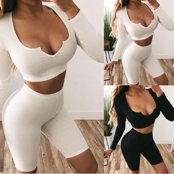 gym clothing summer fitness 2pcs long sleeve v-neck solid color slim casual women crop ladies flexible tracksuit shirt shorts, White;black
gym clothing summer fitness 2pcs long sleeve v-neck solid color slim casual women crop ladies flexible tracksuit shirt shorts, White;black