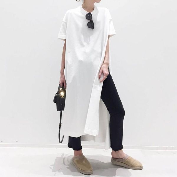 women's t-shirt dress 2021 style short sleeve slit maxi length ladies fashion pullover standard waist casual plain women top, White
women's t-shirt dress 2021 style short sleeve slit maxi length ladies fashion pullover standard waist casual plain women top, White
