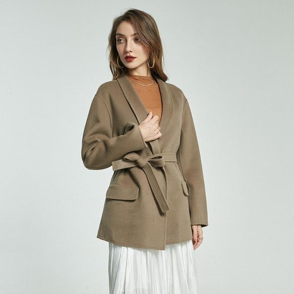 women's wool & blends french temperament cashmere coat women's suit of autumn and winter belt shows thin double-sided, Black
women's wool & blends french temperament cashmere coat women's suit of autumn and winter belt shows thin double-sided, Black