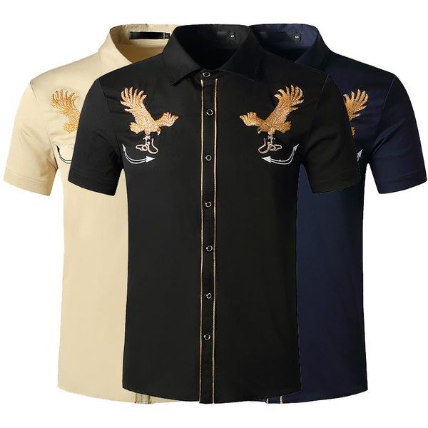 men's casual shirts shirt embroidered short sleeve button, White;black 
men's casual shirts shirt embroidered short sleeve button, White;black