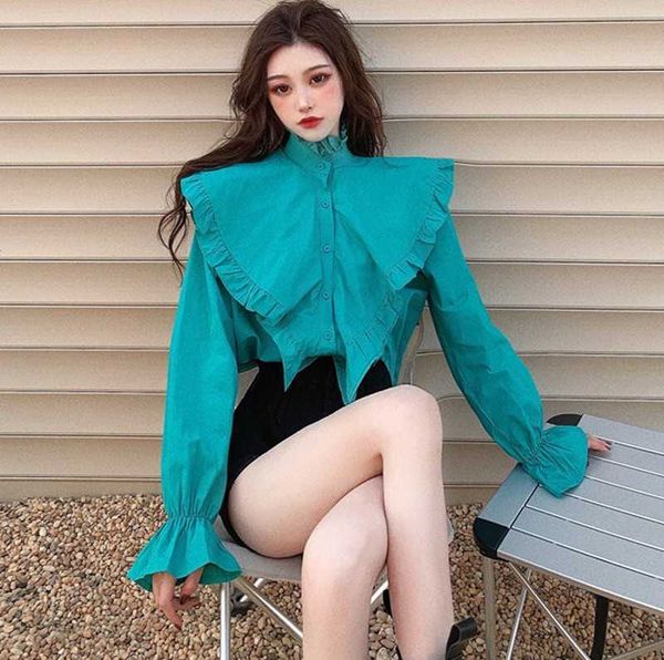 spring fashion elegant women long sleeve blouses solid color ruffle high collar frill cuffs shirts 210531, White
spring fashion elegant women long sleeve blouses solid color ruffle high collar frill cuffs shirts 210531, White