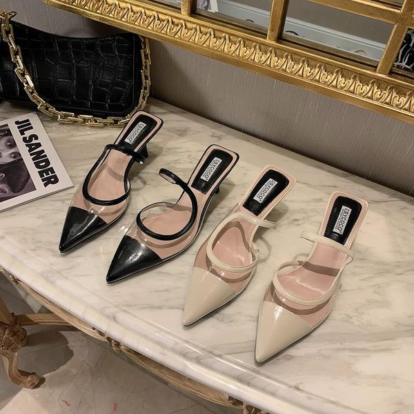 slippers pointed toe women sandals transparent pvc slides slip on hollow thin high heels black/white summer casual shoes
slippers pointed toe women sandals transparent pvc slides slip on hollow thin high heels black/white summer casual shoes