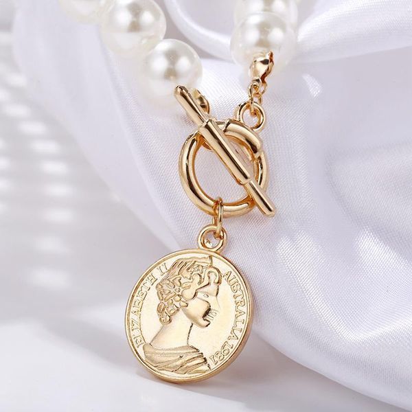 chains retro imitation pearls coin pendant necklace simple ot buckle clavicle chain for women gothic statement jewelry, Silver 
chains retro imitation pearls coin pendant necklace simple ot buckle clavicle chain for women gothic statement jewelry, Silver