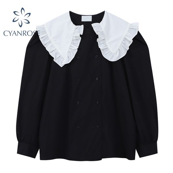black blouse women peter pan collar retro korean lantern long sleeve baggy elegant shirt casual double breasted blusas 210417, White
black blouse women peter pan collar retro korean lantern long sleeve baggy elegant shirt casual double breasted blusas 210417, White