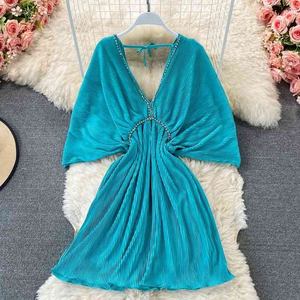 casual dresses summer elegant party dress with diamond high-end temperament retro lazy loose design v-neck waist bat sleeve pleate, Black;gray
casual dresses summer elegant party dress with diamond high-end temperament retro lazy loose design v-neck waist bat sleeve pleate, Black;gray