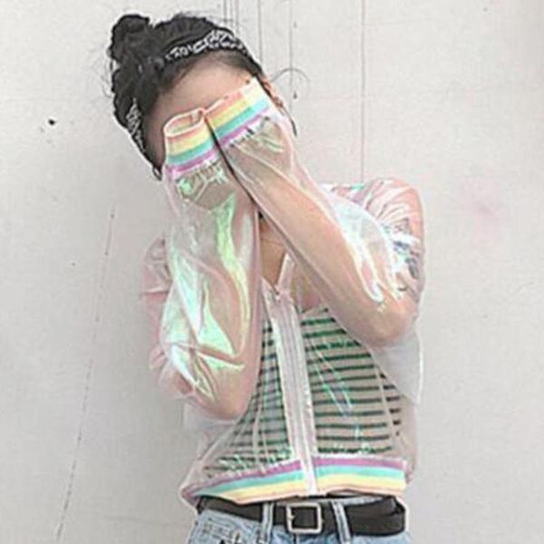 jacket rainbow bomber women clear iridescent summer hologram basic coat sunproof laser transparent women's jackets, Black;brown
jacket rainbow bomber women clear iridescent summer hologram basic coat sunproof laser transparent women's jackets, Black;brown