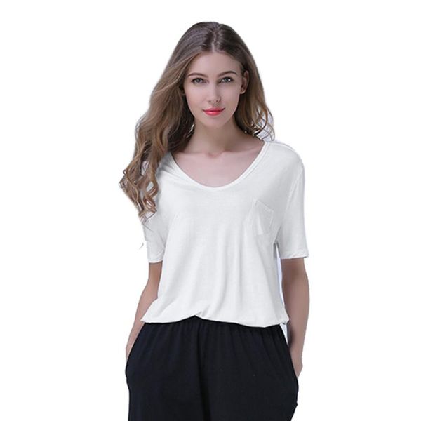 women's t-shirt women v neck tunic with pocket ladies solid color short sleeve t shirt fashion casual loose modal pullover spring summ, White
women's t-shirt women v neck tunic with pocket ladies solid color short sleeve t shirt fashion casual loose modal pullover spring summ, White
