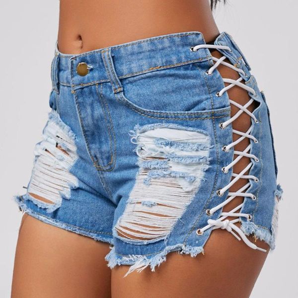 women's shorts 2021 black blue high waist ripped short jeans summer women denim femme tassel lace up bandage pants, White;black
women's shorts 2021 black blue high waist ripped short jeans summer women denim femme tassel lace up bandage pants, White;black