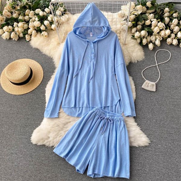 women's tracksuits 2021 casual two pieces sets women knit loose lace up elastic waist shorts long sleeve coat button shirt sweatshorts, Gray
women's tracksuits 2021 casual two pieces sets women knit loose lace up elastic waist shorts long sleeve coat button shirt sweatshorts, Gray