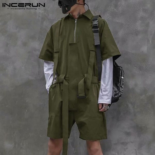 men's shorts incerun fashion men rompers lapel short sleeve zipper solid pockets casual jumpsuits streetwear 2021 loose cargo overalls, White;black
men's shorts incerun fashion men rompers lapel short sleeve zipper solid pockets casual jumpsuits streetwear 2021 loose cargo overalls, White;black