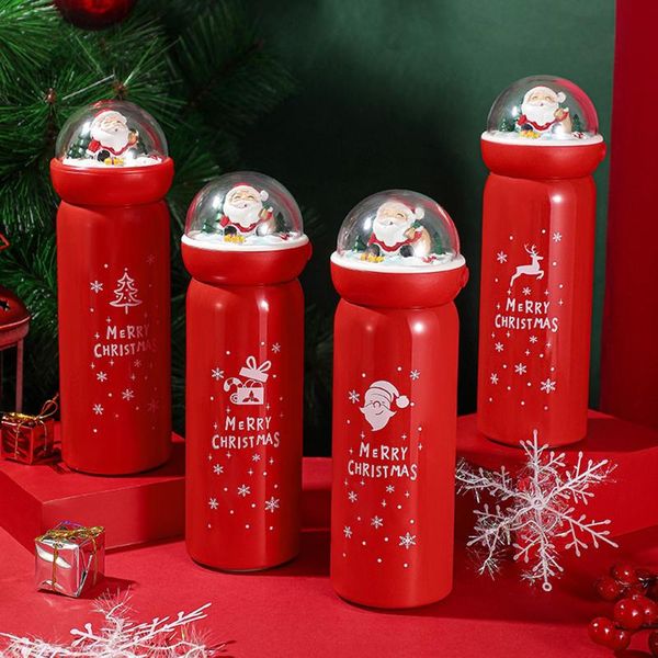 water bottles creative christmas vacuum cup with santa claus cover thermoses cute bottle holiday gift portable straight mouth