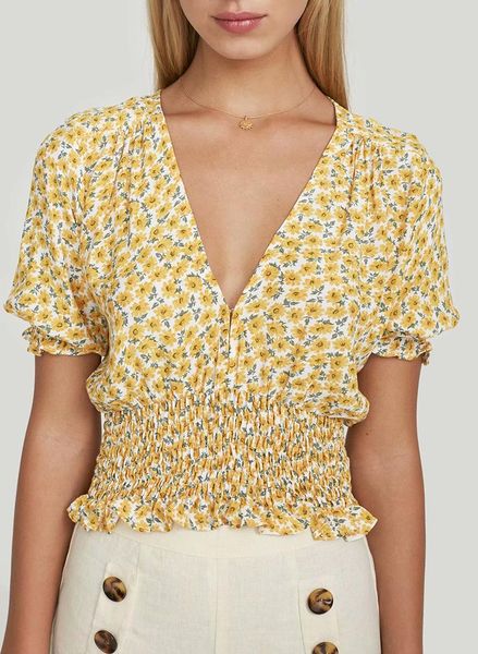 women's blouses & shirts yvyvlolo 2021 chic sunflower print yellow cropped blouse vintage elastic waist blusas v neck blusa feminina el, White 
women's blouses & shirts yvyvlolo 2021 chic sunflower print yellow cropped blouse vintage elastic waist blusas v neck blusa feminina el, White