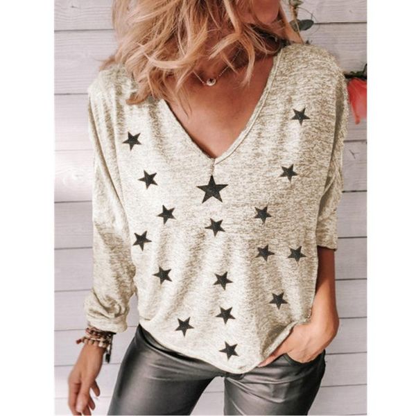 women's t-shirt clothing fashion loose star print v-neck long sleeve plus size s-5xl, White
women's t-shirt clothing fashion loose star print v-neck long sleeve plus size s-5xl, White