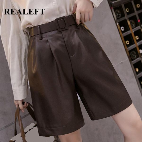 women's shorts realeft 2021 winter pu leather with belt stylish high waist pockets casual wide legged ladies pants female, White;black
women's shorts realeft 2021 winter pu leather with belt stylish high waist pockets casual wide legged ladies pants female, White;black