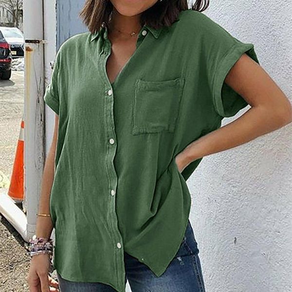 women's blouses & shirts 2021 women ladies summer cotton linen short sleeve front pocket v-neck loose blouse casual femme, White
women's blouses & shirts 2021 women ladies summer cotton linen short sleeve front pocket v-neck loose blouse casual femme, White