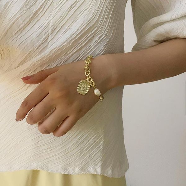link, chain gaku korean french niche design embossed portrait gold coin pearl bracelet simple personality jewelry, Black
link, chain gaku korean french niche design embossed portrait gold coin pearl bracelet simple personality jewelry, Black