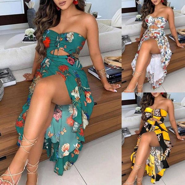 women's swimwear floral print strapless women party dress fashion hollow out split long elegant sleeveless beach summer vestidos, White;black
women's swimwear floral print strapless women party dress fashion hollow out split long elegant sleeveless beach summer vestidos, White;black
