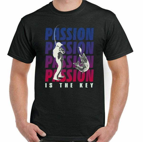 Fish Passion Mens Funny Fishing T-Shirt Sea ROD CARP BASS REEL, White;black
