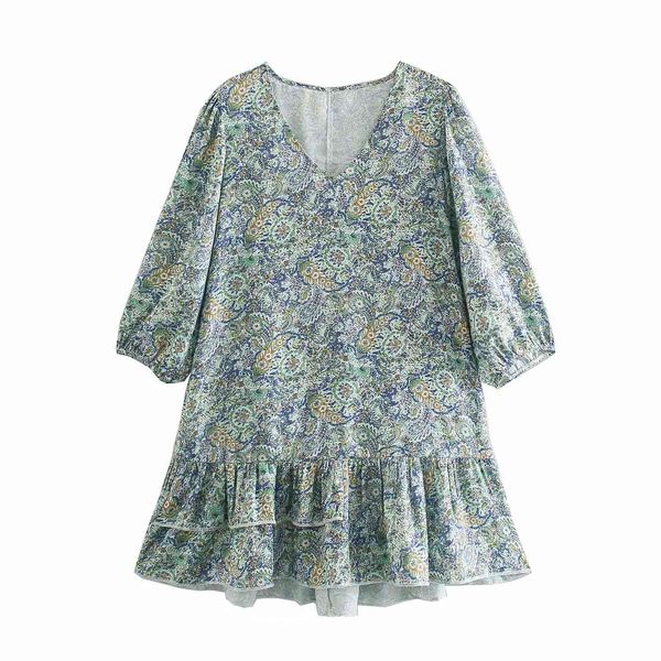 women printed satin dress v-neck puff sleeves ruffled hem elegant casual chic lady fashion vintage woman dresses 210420, Black;gray
women printed satin dress v-neck puff sleeves ruffled hem elegant casual chic lady fashion vintage woman dresses 210420, Black;gray