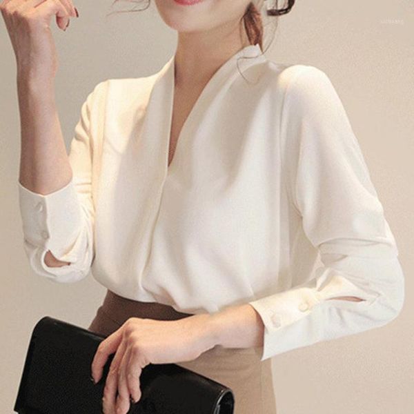women's t-shirt 2021 elegent women solid color all-matched polyester v-neck office chiffon shirt for lady, White
women's t-shirt 2021 elegent women solid color all-matched polyester v-neck office chiffon shirt for lady, White