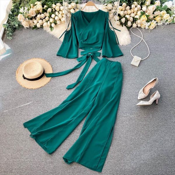 bandage crop and women tracksuits wide leg pants fashion suit set spring korean ladies solid chiffon two piece outfits, Gray
bandage crop and women tracksuits wide leg pants fashion suit set spring korean ladies solid chiffon two piece outfits, Gray