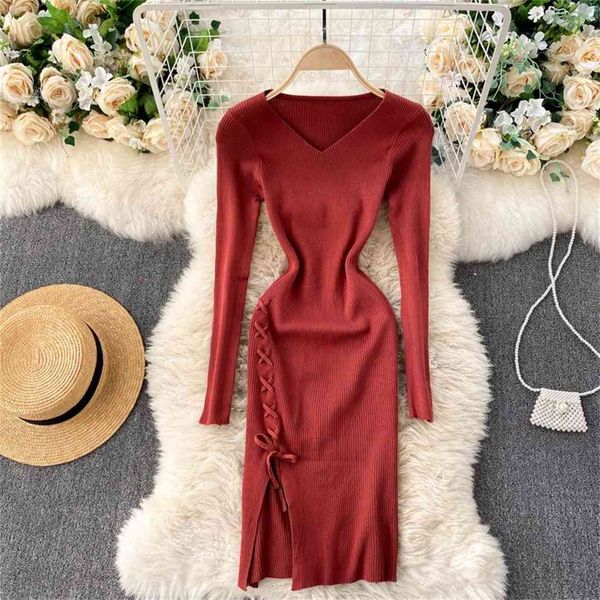 lady new fashion knitted sweater dress 2021 women autumn winter v-neck tight split solid color package hip vestidos q549, Black;gray
lady new fashion knitted sweater dress 2021 women autumn winter v-neck tight split solid color package hip vestidos q549, Black;gray