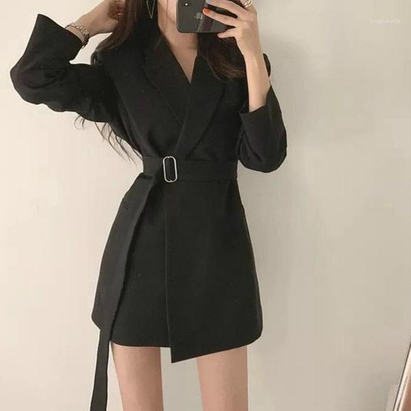 spring autumn women long blazers jacket with belt female notched outerwear office lady coat england style cardigan khaki black women's, White;black
spring autumn women long blazers jacket with belt female notched outerwear office lady coat england style cardigan khaki black women's, White;black