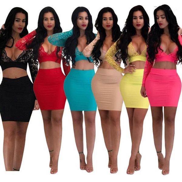 two piece dress women pieces sets lace deep v neck crop long sleeves with bodycon pencail skirts clubwear night date out 2, White
two piece dress women pieces sets lace deep v neck crop long sleeves with bodycon pencail skirts clubwear night date out 2, White