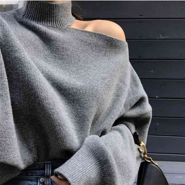 hma korean chic temperament elegant design thickening sweater hollow open shoulder turtleneck pullover loose sweater 210918, White;black
hma korean chic temperament elegant design thickening sweater hollow open shoulder turtleneck pullover loose sweater 210918, White;black