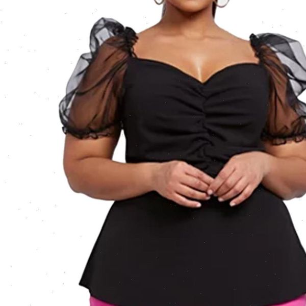 womens shirt plus size 6xl black organza puff sleeve women summer blouse and for ladies fshion large blusas, White 
womens shirt plus size 6xl black organza puff sleeve women summer blouse and for ladies fshion large blusas, White