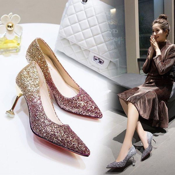 dress shoes 2021 spring wedding wild fine sequins in her female silver tip gradient high-heeled, Black
dress shoes 2021 spring wedding wild fine sequins in her female silver tip gradient high-heeled, Black