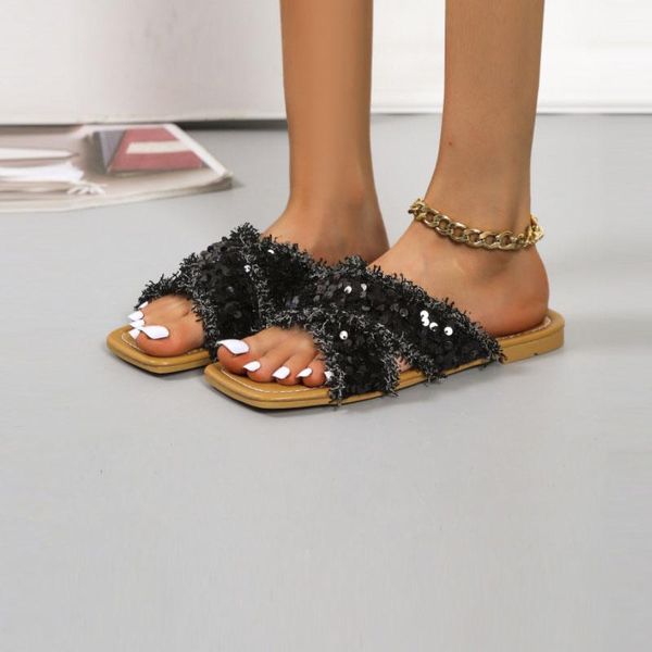 slippers sequins fashion non-slip solid color 2021 summer flat simple outdoor open-toed women casual shoes, Black
slippers sequins fashion non-slip solid color 2021 summer flat simple outdoor open-toed women casual shoes, Black