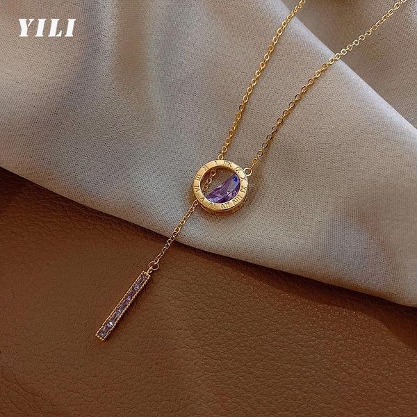 pendant necklaces fashion korean roman digital stainless steel necklace luxury purple crystal for women girls elegant jewelry, Silver
pendant necklaces fashion korean roman digital stainless steel necklace luxury purple crystal for women girls elegant jewelry, Silver