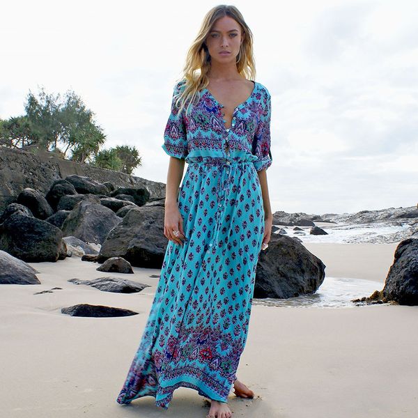 summer bohemian print long sleeve women es beach style boho maxi holiday split fashion ankle-length vestidos, Black;gray
summer bohemian print long sleeve women es beach style boho maxi holiday split fashion ankle-length vestidos, Black;gray
