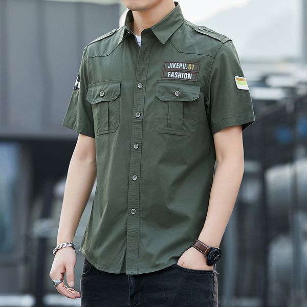 summer men's short sleeve shirt cotton long slim casual inch shirt military style, White;black
summer men's short sleeve shirt cotton long slim casual inch shirt military style, White;black
