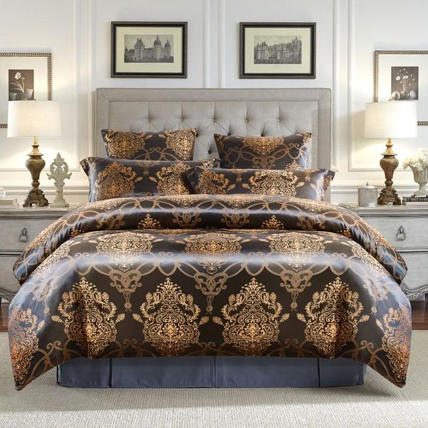 bedding sets luxury jacquard soft satin silky down cover pillowcase set with zipper seal, black gold, medium size double bed
bedding sets luxury jacquard soft satin silky down cover pillowcase set with zipper seal, black gold, medium size double bed