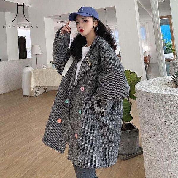 women's wool & blends heydress 2021 women autumn vintage woolen coats female oversize stripes double breasted blazer lady pocket fashio, Black
women's wool & blends heydress 2021 women autumn vintage woolen coats female oversize stripes double breasted blazer lady pocket fashio, Black