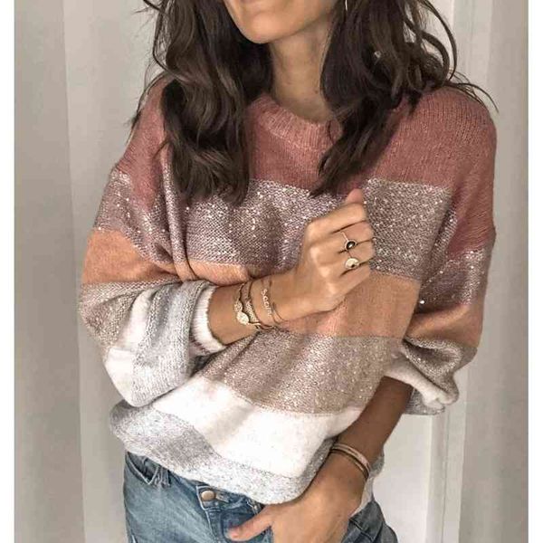 color block sequined sweater womens s jumpers long sleeve knitted striped oversized fluffy women pullover 210603, White;black
color block sequined sweater womens s jumpers long sleeve knitted striped oversized fluffy women pullover 210603, White;black