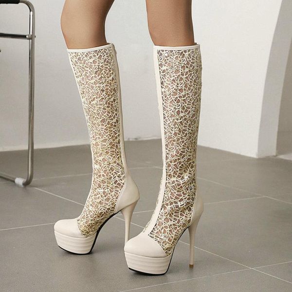 women knee high boots summer breathable mesh black white thin heel zipper hollow shoes woman
women knee high boots summer breathable mesh black white thin heel zipper hollow shoes woman