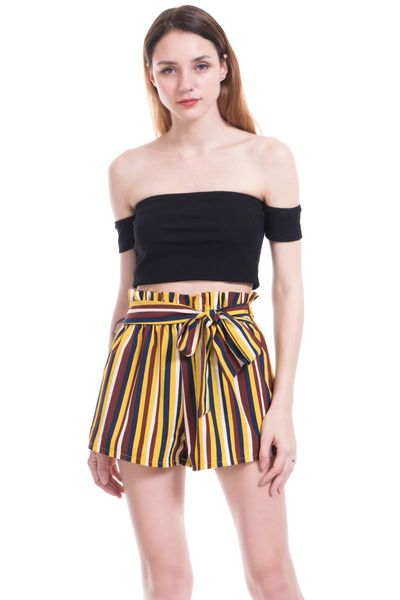 women's shorts lace-up high-waist striped loose plus size beach short pants, White;black
women's shorts lace-up high-waist striped loose plus size beach short pants, White;black