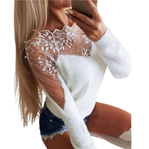women's sweaters ruffles edge neck solid color women sweater fluffy crochet lace stitching jacquard jumper for daily wear, White;black
women's sweaters ruffles edge neck solid color women sweater fluffy crochet lace stitching jacquard jumper for daily wear, White;black