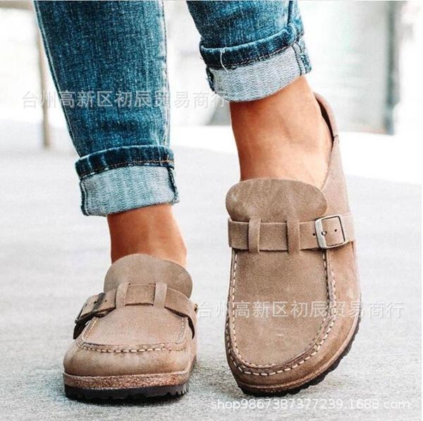 border 2021 independent station round head low heel casual women's half drag solid buckle flat shoes sandals, Black
border 2021 independent station round head low heel casual women's half drag solid buckle flat shoes sandals, Black