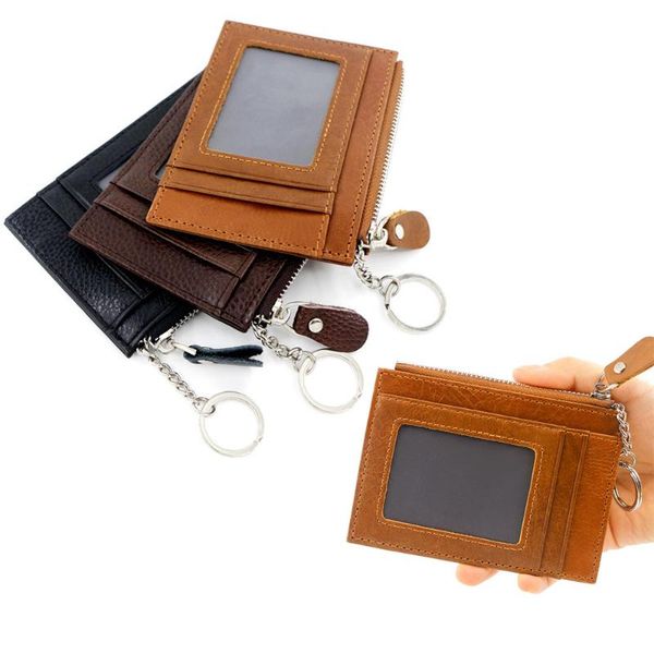 card holders portable pu leathe coin purse business id credit wallet keychain holder, Brown;gray
card holders portable pu leathe coin purse business id credit wallet keychain holder, Brown;gray