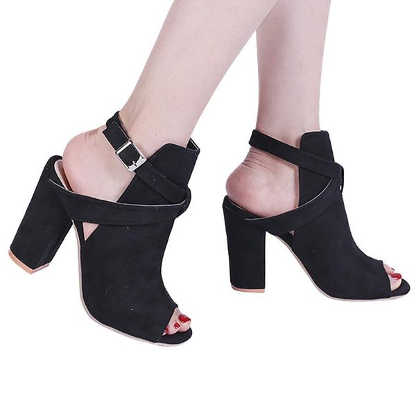 women fashion solid flock peep toe square heel hasp sandals high heeled shoes open casual, Black
women fashion solid flock peep toe square heel hasp sandals high heeled shoes open casual, Black