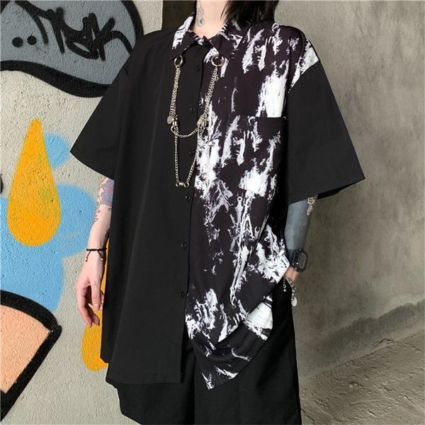 women's blouses & shirts 2021 summer harajuku streetwear fashion lapel short sleeve metal chain trend printing black baggy blouse, White
women's blouses & shirts 2021 summer harajuku streetwear fashion lapel short sleeve metal chain trend printing black baggy blouse, White