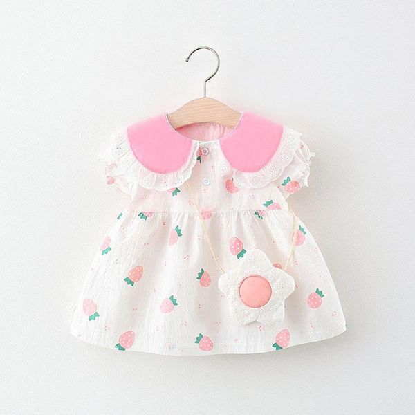 kids girls dress lapel print summer 2021 girl's dresses, Red;yellow