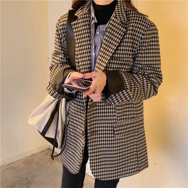 vintage single breasted office ladies plaid blazer long sleeve work loose suit coat jacket women blazers female 210421, White;black
vintage single breasted office ladies plaid blazer long sleeve work loose suit coat jacket women blazers female 210421, White;black