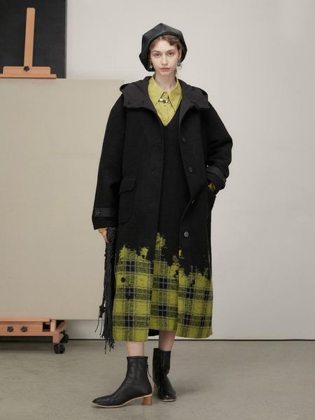 women's wool & blends irinach523 fall winter 2021 collection original design plaid jacquard hooded long coat women, Black
women's wool & blends irinach523 fall winter 2021 collection original design plaid jacquard hooded long coat women, Black